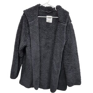 PINK Victoria's Secret Sherpa Fleece Hooded Jacket Cardigan Dark Gray Size M